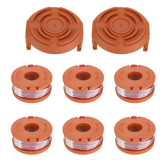 6Pcs Grass Trimmer Spool Line with 2Pcs Spool Cap Cover For Worx WG150s WG152