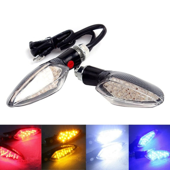 12V Motorcycle 15 LED Turn Signal Light Carbon Style 4 Colors