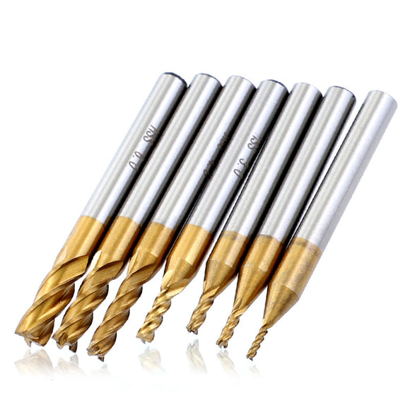 Drillpro 7PCS 1.5-6mm Titanium Coated HSS 4 Flute End Mill Cutter CNC Drill Bit Milling Cutter Set