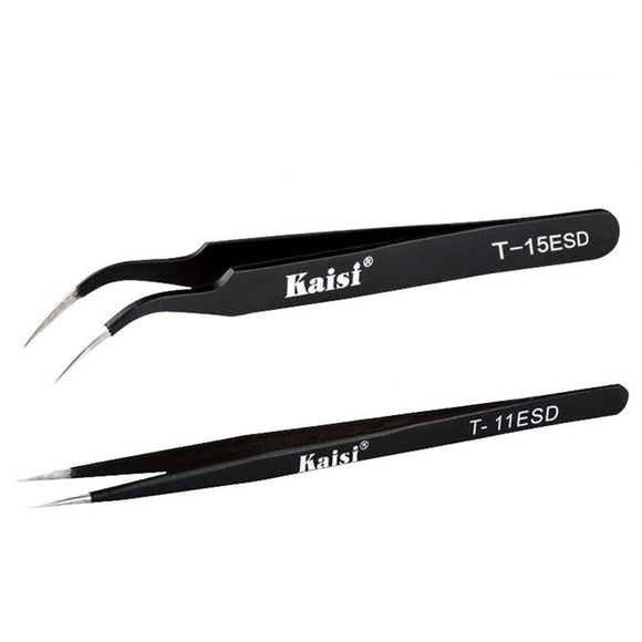 KAISI T-11 T-15 ESD Anti-magnetic Stainless Steel Straight Tweezer Anti Static ESD Safe Precision Fine Tip