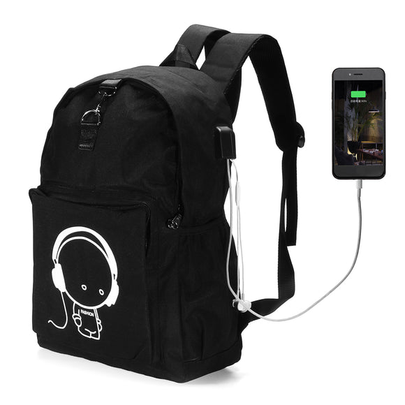 14 Inch Night Luminous Travel School Laptop Backpack USB Charging Earphone Port Anti-Theft Bag