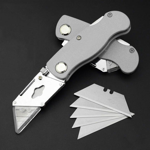 JERXUN JX-0103 Folding Trapezoidal Wallpaper Cutter Zinc Alloy Utility Knife with 5 Blades