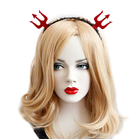 Halloween Red Demon Fork Lace Headbrands Toys Gothic Punk Girl Tiara Fashion Party Hair Accessories