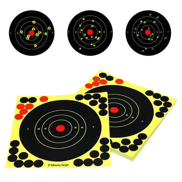 50 Pack 8'' Bullseye Splatterburst Stick Splatter Adhesive Archery Shooting Target Paper