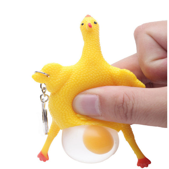 Vent Chicken Egg Laying Hens Crowded Stress Ball Key chain Kids Squeeze Baby Key Ring Spoof Toys