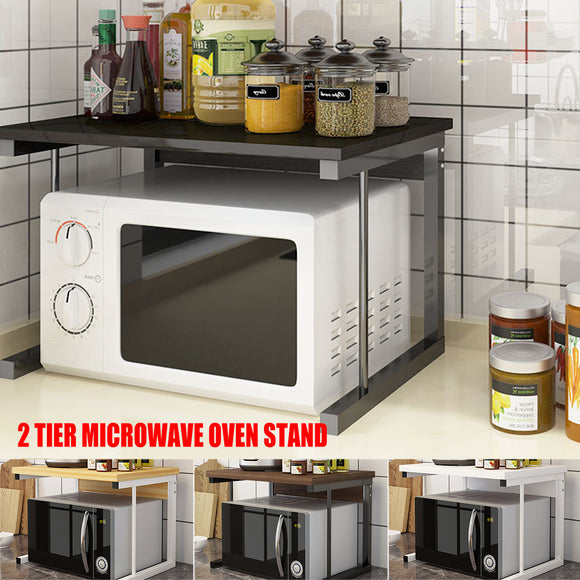 2 Tier Microwave Oven Stand Wood Storage Rack Shelf Space Saving Kitchen Bracket