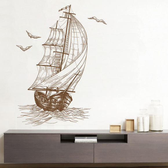 Sketch Sailboat Living Room Video Wall Decoration Bedroom Children Room Wall Stickers 40*60CM