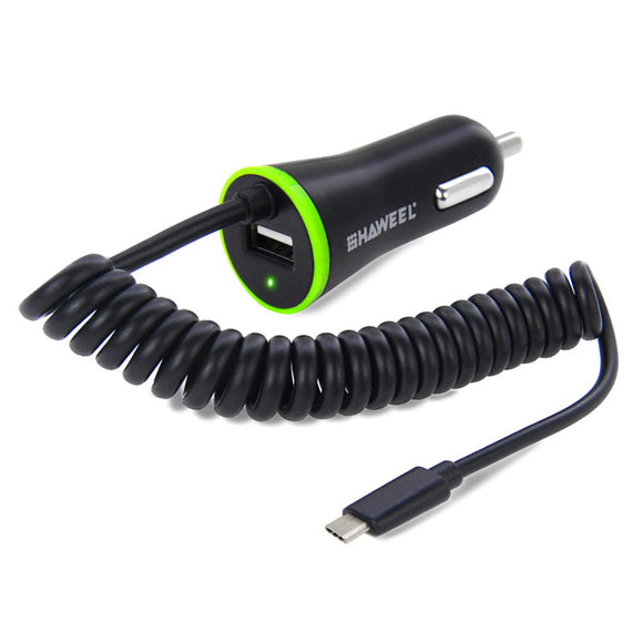 HAWEEL 2.1A USB Type C Flexible Spring Car Charger Cable for Samsung S8 Xiaomi 6 Letv