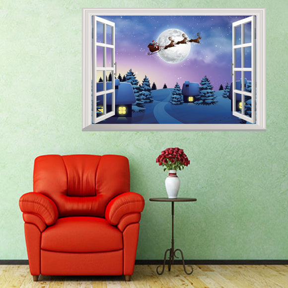 Christmas Decorations 3D Windows Wall Stickers Living Room TV Wall Stickers