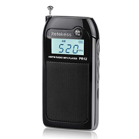 Retekess PR12 AM FM Radio Digital Tuning Radio Receiver MP3 Music Player with Rechargeable Battery