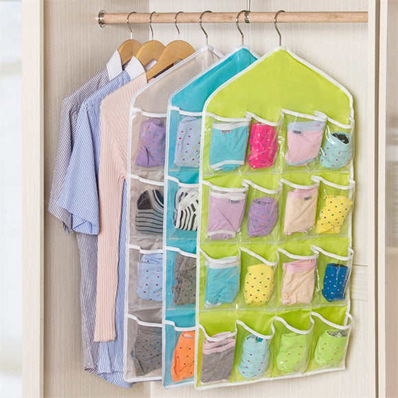 16 Pockets Multifunction Underwear Sorting Storage Bag Door Wall Hanging Closet Organizer Bag