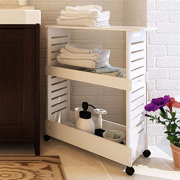 Bathroom Corner Movable Storage Organizer 2 Tiers Floor Standing Rack Shelf