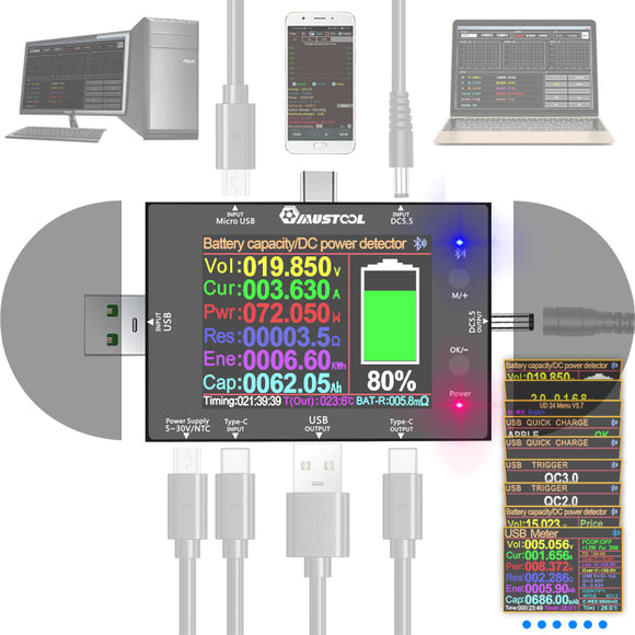 MUSTOOL UD24 5V~32V DC5.5 USB Tester 2.4 Inch Type-C Digital Voltmeter Ammeter Power Bank Voltage Detector Volt Meter for PD Fast Charge