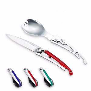 Camping Hiking Picnic Folding Knife Fork Spoon BBQ Cutlery Combination Set Emergency Survival