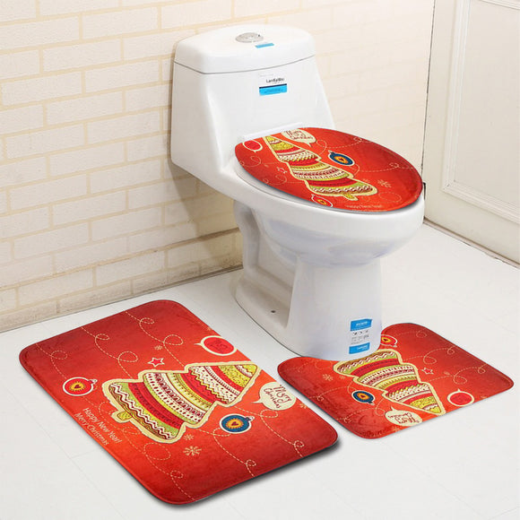3PCS Christmas Home Decoration Santa Snowman Bathroom Toilet Seat Covers Mat Set