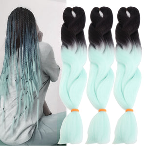 24 Black & Mint Green Ombre Dip Dye Kanekalon Braiding Hair Extensions"