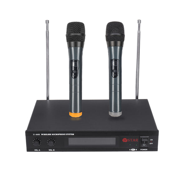 LED Display 2 Channel Karaoke Wireless Handheld Microphone Cordless Dual Mic System with Receiver