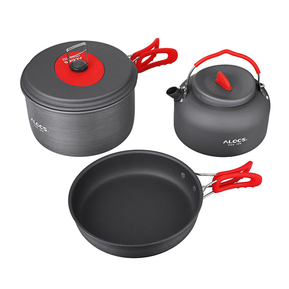 3-4 People Camping Cookware Set Portable Pot Pan Kettle Aluminum Picnic BBQ Cooking Tableware