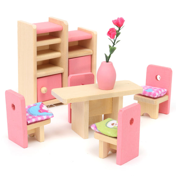 Wooden Doll Set Children Toys Miniature House Family Furniture Kit  Accessories