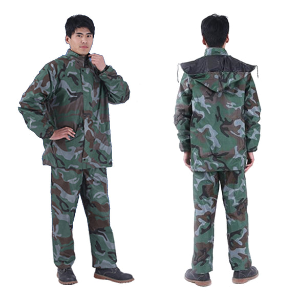Camouflage Adult Raincoat Suit Poncho Motorcycle Hiking Rainwear Outdoor Tops+Pants