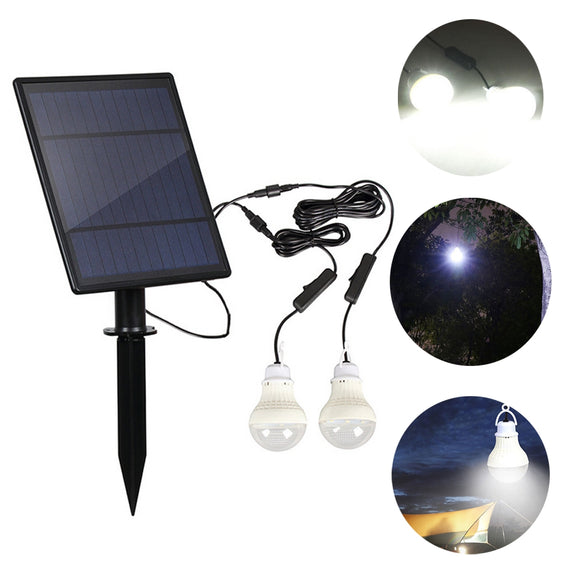 Solar Panel 2pcs LED Bulb Kit Waterproof  Light Sensor Outdoor Camping Tent Fishing Emergency Lamp