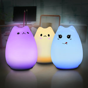 Elfeland Multi-color Cat Lamp with Remote- Children Cute Kitty Cartoon Animal LED Portable Silicone