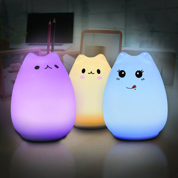 Elfeland Multi-color Cat Lamp with Remote- Children Cute Kitty Cartoon Animal LED Portable Silicone