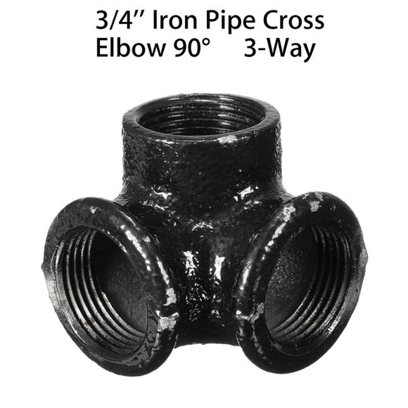 3/4 Inch 3-Way Malleable Iron Elbow 90 Threaded Cross Pipe Fitting Connector