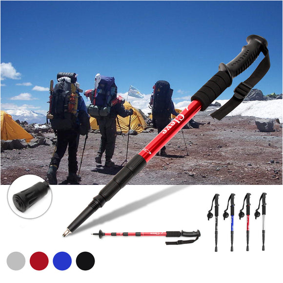 1Pcs Folding 4-Section Trekking Camping Hiking Climbing Sticks Anti-shock Emergency Tool