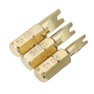 Broppe 3pcs 25mm U4-U8 U Shaped Screwdriver Bits 1/4 Inch Hex Shank Electroplating Bronze