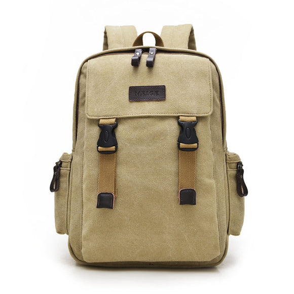 Large Capacity Men Women Khaki Canvas Casual Backpack