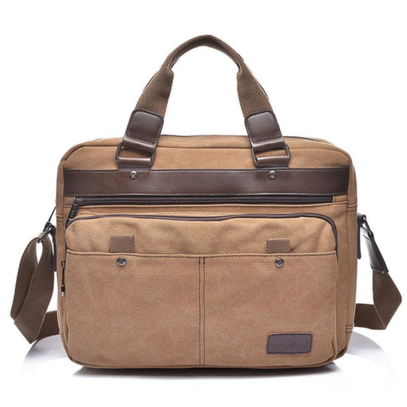 Men Canvas Business 12inch Laptop Messenger Bag Multi-pokcet Handbag Shoulder Bag Crossbody Bags