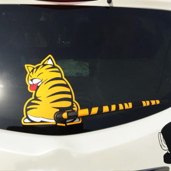 3D Car Stickers Cartoon Cat Moving Tail Rear Window Wiper Reflective Decals