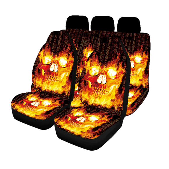 1/2/7PCS Car Seat Cover Set Universal Fit Flame Skull Seat Protection Cover