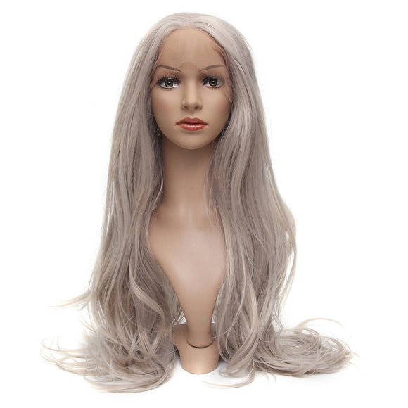 24 Inch Women Hair Platinum Blonde Front Lace Wigs Synthetic Heat Resistant Wig With Cap