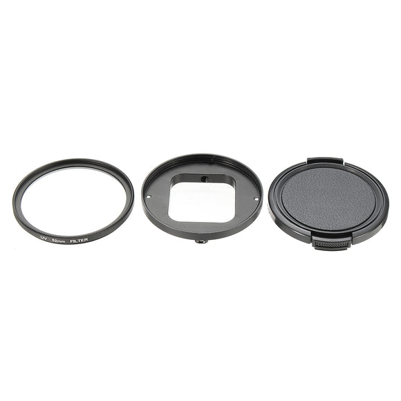 3 in 1 52mm UV Filter Lens Cap Cover with Adapter Ring Wrench For Gopro Hero 7 6 5 Black