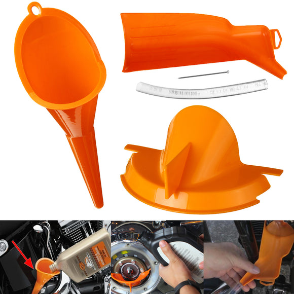 Motorcycle Crankcase Fill+Primary Case Oil Fill+Drip-Free Oil Funnel For Harley Touring