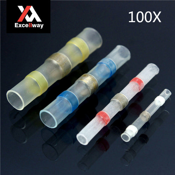 Excellway HS03 100Pcs 26-10AWG Solder Sleeve Heat Shrink Wire Splices Butt Connector