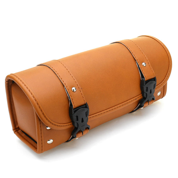 Universal Brown PU Leather Front Rear Motorcycle Tool Bag Luggage Storage Saddlebags