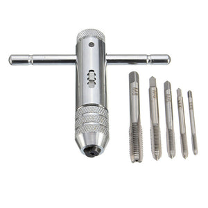 Drillpro T Handle Ratchet Tap Wrench with 5pcs M3-M8 Machine Screw Thread Metric Plug Tap