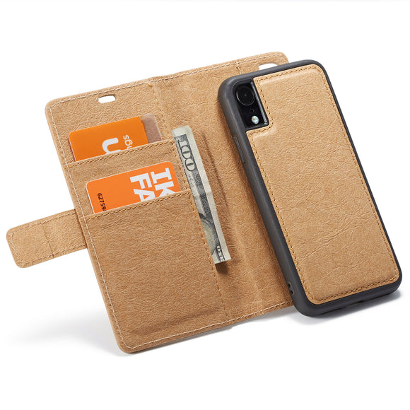 WHATIF Protective Case For iPhone XR Waterproof Kraft Paper Magnetic Detachable Wallet