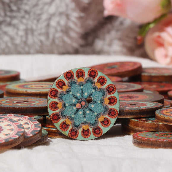 Mixed Vintage Colorful Round Flower Wooden Buttons Scrapbooking Crafts Handmade Home Decoration Sewing Supplies