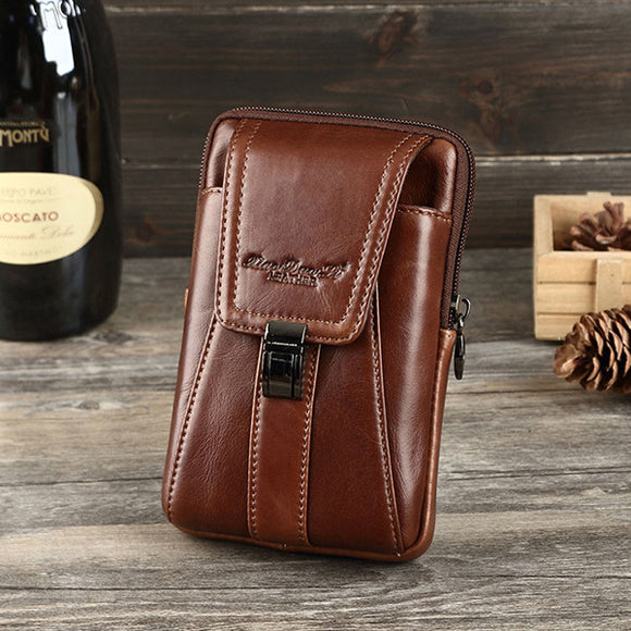 Men Solid Genuine Leather 5/5.5/6 Inch Phone Bag Wallet Waist Bag