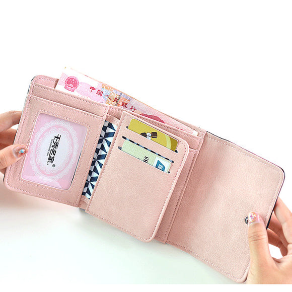 Women Bowknot Hasp Wallets 3 Folded Short Purse Card Holder Coin Bags