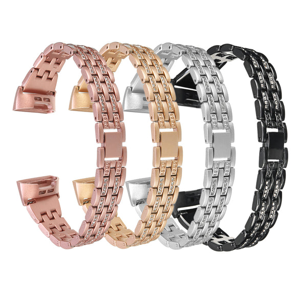Bakeey Crystal Stainless Steel Replacement Watch Band Strap for Fitbit Charge 3 Smart Watch