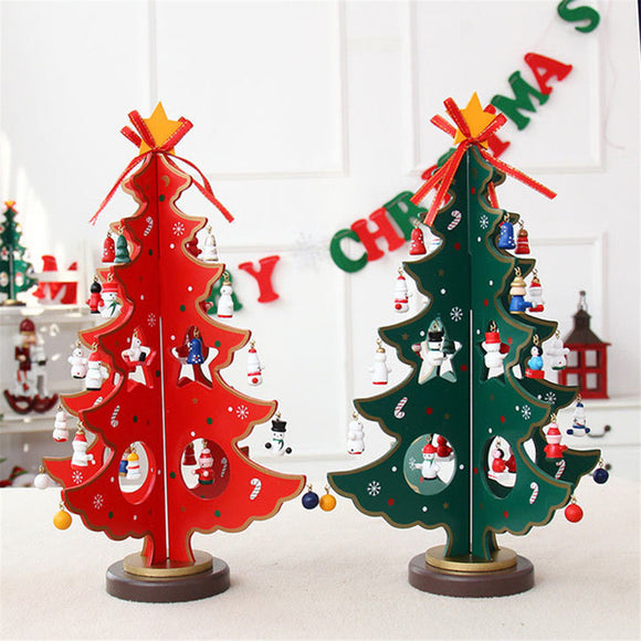 3D Wooden Cartoon Christmas Tree Table DIY Decorations Hanging Ornaments