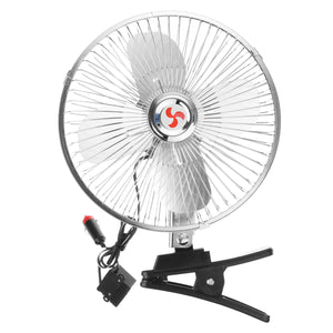 8 Inch 12V Car Electric Oscillating Fan with Clip 180 Degree Cooling Cooler Desk Table