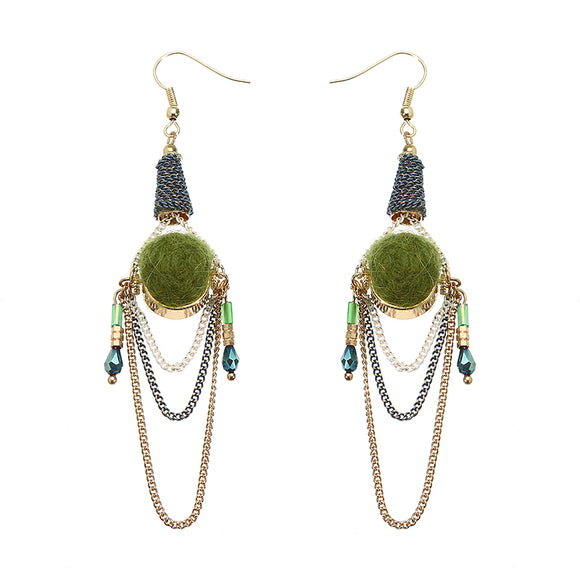 Women Bohemian Earrings Elegant Gold Plated White Black Gold Chain Ball Pendant Ear Drop Boho Gift