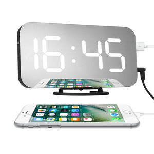 Digital Alarm Clock LED Display Portable Modern USB/Battery Operated Mirror