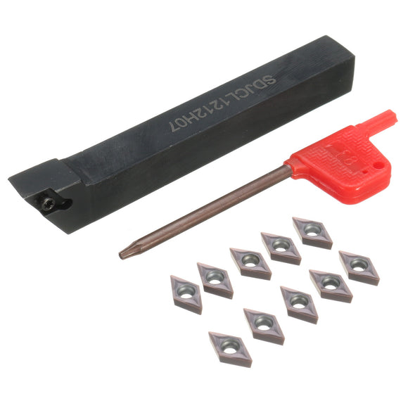 SDJCL1212H07 Lathe Turning Tool Holder with 10pcs DCMT070204 Carbide Inserts